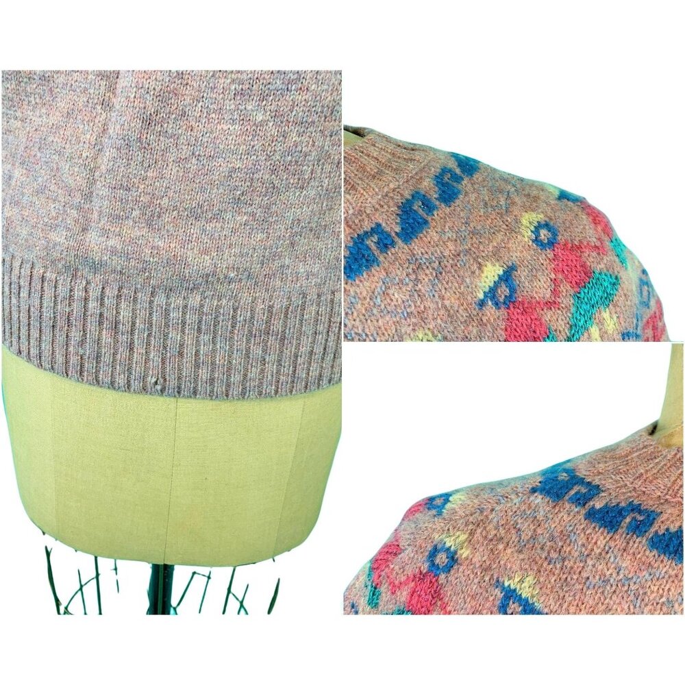 Vintage 80s Fair Isle Sweater Womens XS Pink People Metallic Novelty Pullover - Picture 10 of 10